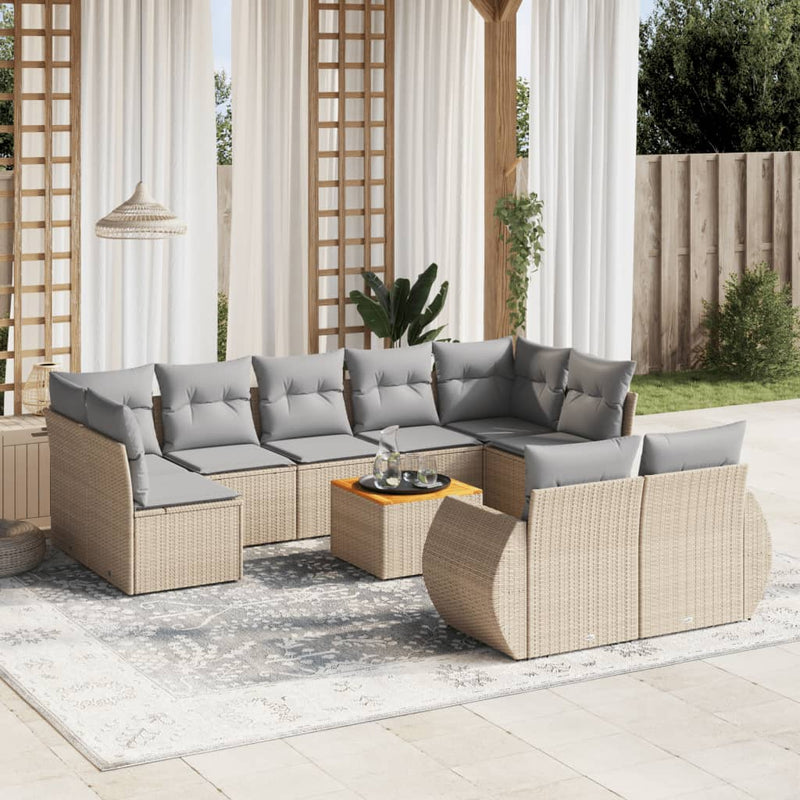 10 Piece Garden Sofa Set with Cushions Beige Poly Rattan Payday Deals