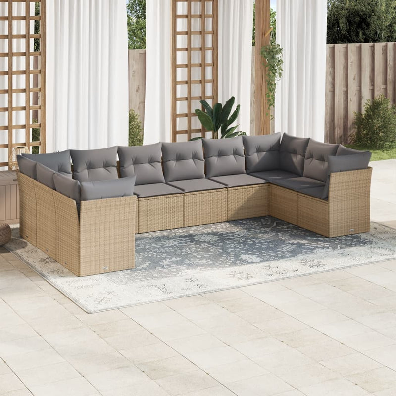 10 Piece Garden Sofa Set with Cushions Beige Poly Rattan Payday Deals