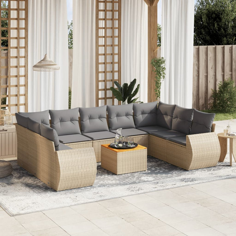 10 Piece Garden Sofa Set with Cushions Beige Poly Rattan Payday Deals