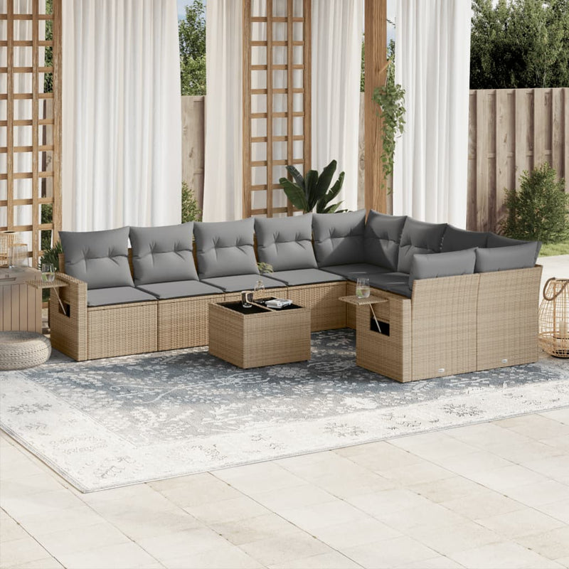 10 Piece Garden Sofa Set with Cushions Beige Poly Rattan Payday Deals