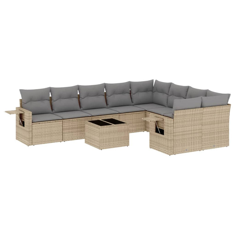 10 Piece Garden Sofa Set with Cushions Beige Poly Rattan Payday Deals