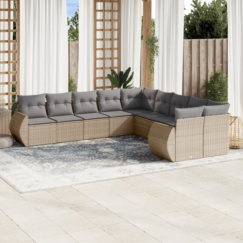 10 Piece Garden Sofa Set with Cushions Beige Poly Rattan Payday Deals