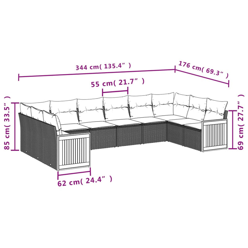 10 Piece Garden Sofa Set with Cushions Beige Poly Rattan Payday Deals