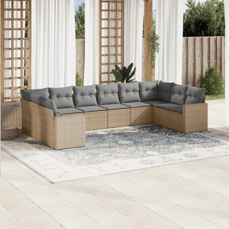 10 Piece Garden Sofa Set with Cushions Beige Poly Rattan Payday Deals