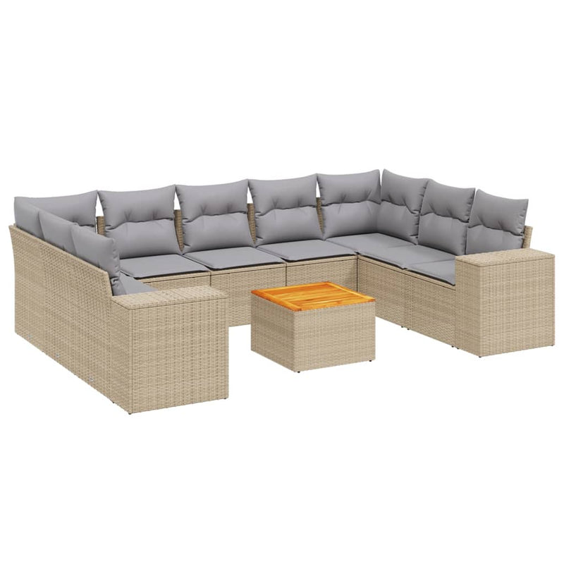 10 Piece Garden Sofa Set with Cushions Beige Poly Rattan Payday Deals