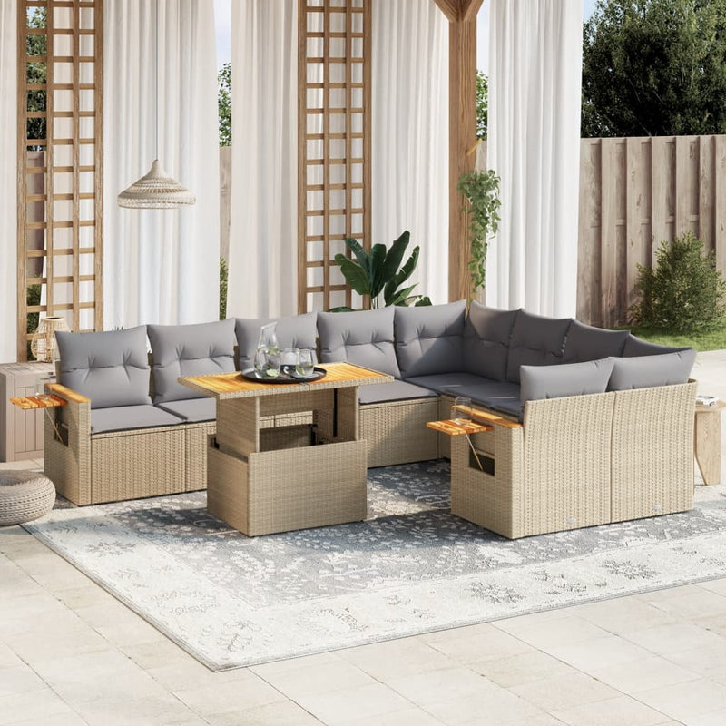 10 Piece Garden Sofa Set with Cushions Beige Poly Rattan Payday Deals