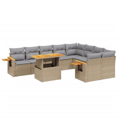 10 Piece Garden Sofa Set with Cushions Beige Poly Rattan Payday Deals