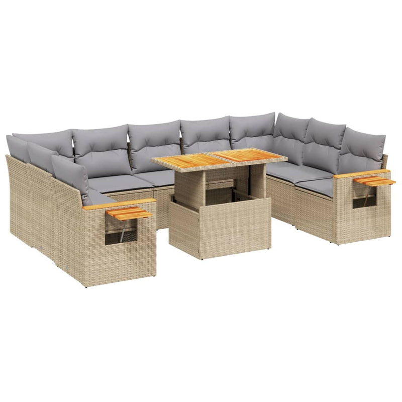 10 Piece Garden Sofa Set with Cushions Beige Poly Rattan Payday Deals