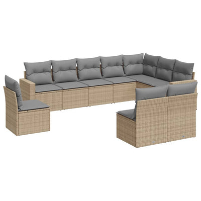 10 Piece Garden Sofa Set with Cushions Beige Poly Rattan Payday Deals