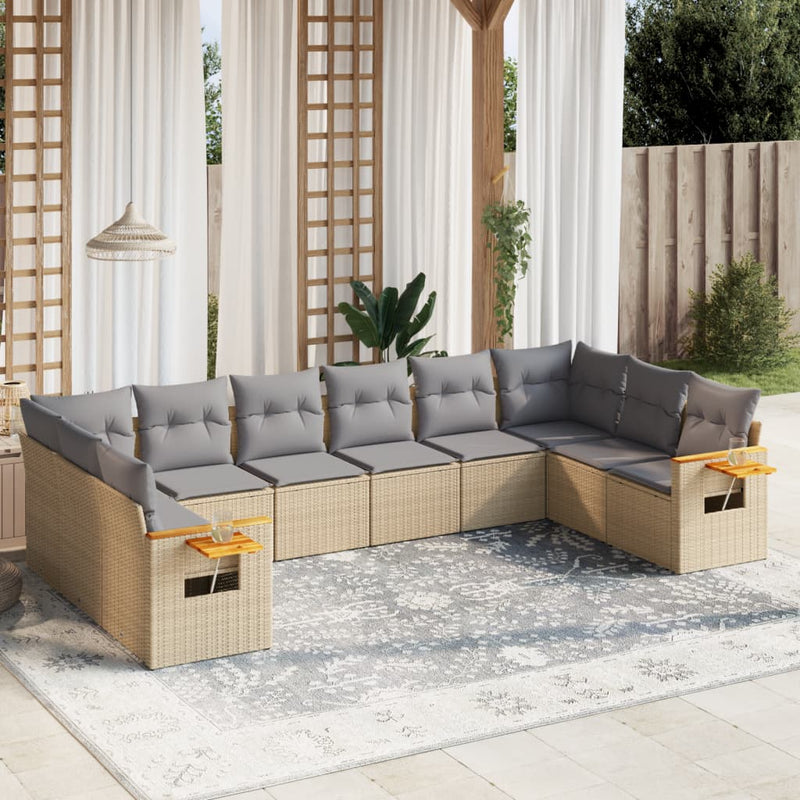 10 Piece Garden Sofa Set with Cushions Beige Poly Rattan Payday Deals