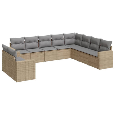 10 Piece Garden Sofa Set with Cushions Beige Poly Rattan Payday Deals