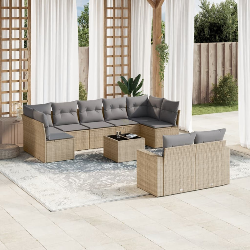 10 Piece Garden Sofa Set with Cushions Beige Poly Rattan Payday Deals