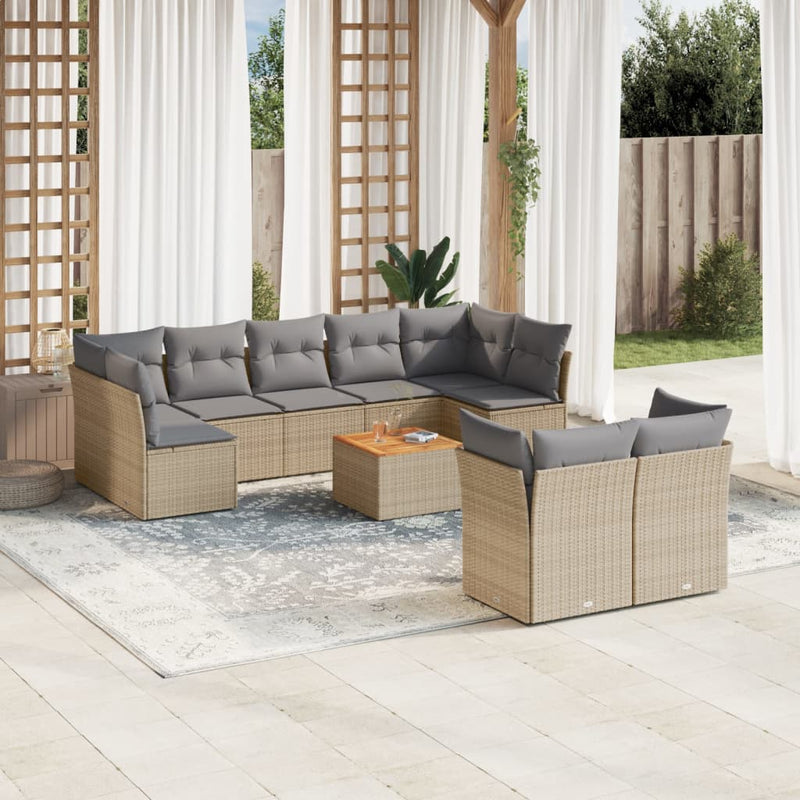 10 Piece Garden Sofa Set with Cushions Beige Poly Rattan Payday Deals