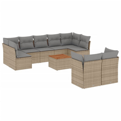 10 Piece Garden Sofa Set with Cushions Beige Poly Rattan Payday Deals