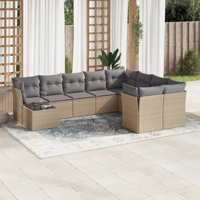 10 Piece Garden Sofa Set with Cushions Beige Poly Rattan Payday Deals