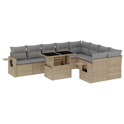 10 Piece Garden Sofa Set with Cushions Beige Poly Rattan Payday Deals