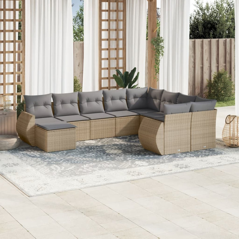 10 Piece Garden Sofa Set with Cushions Beige Poly Rattan Payday Deals