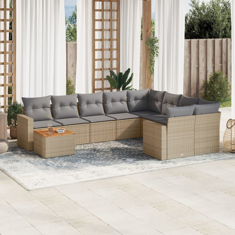 10 Piece Garden Sofa Set with Cushions Beige Poly Rattan Payday Deals