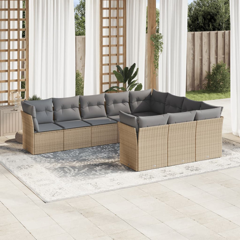 10 Piece Garden Sofa Set with Cushions Beige Poly Rattan Payday Deals