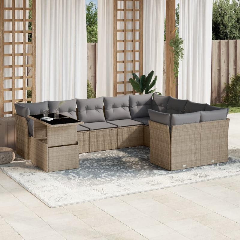 10 Piece Garden Sofa Set with Cushions Beige Poly Rattan Payday Deals