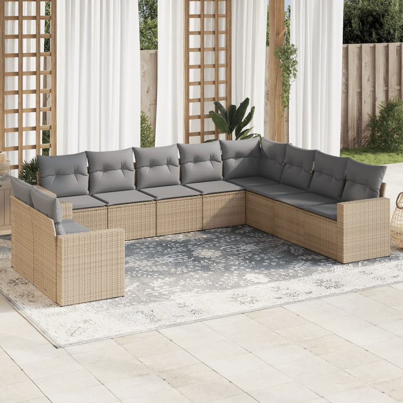 10 Piece Garden Sofa Set with Cushions Beige Poly Rattan Payday Deals