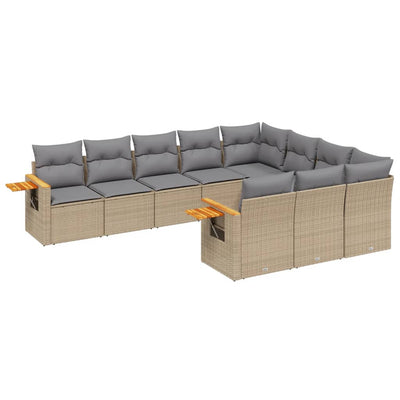 10 Piece Garden Sofa Set with Cushions Beige Poly Rattan Payday Deals