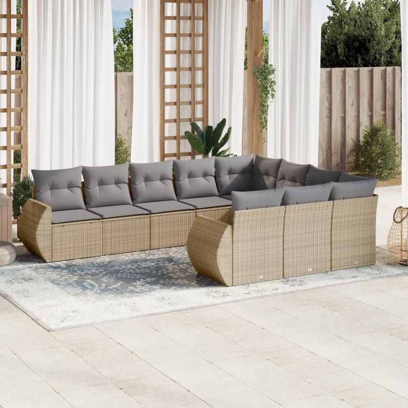 10 Piece Garden Sofa Set with Cushions Beige Poly Rattan Payday Deals