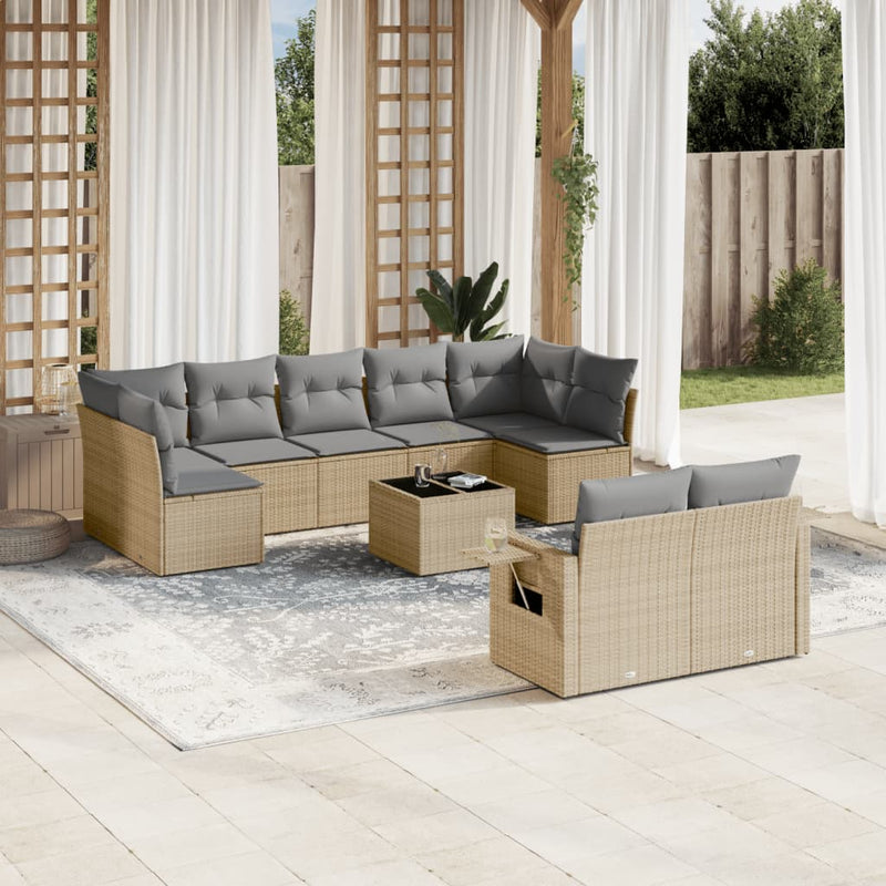 10 Piece Garden Sofa Set with Cushions Beige Poly Rattan Payday Deals