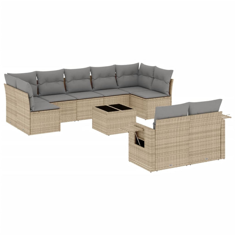 10 Piece Garden Sofa Set with Cushions Beige Poly Rattan Payday Deals