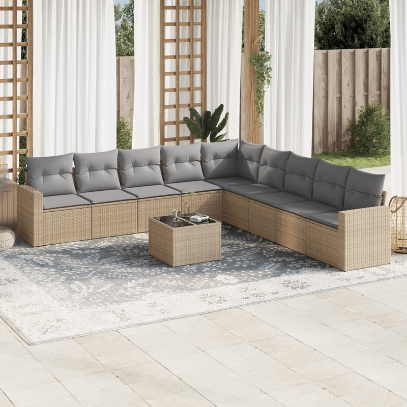 10 Piece Garden Sofa Set with Cushions Beige Poly Rattan Payday Deals