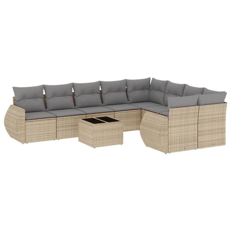 10 Piece Garden Sofa Set with Cushions Beige Poly Rattan Payday Deals