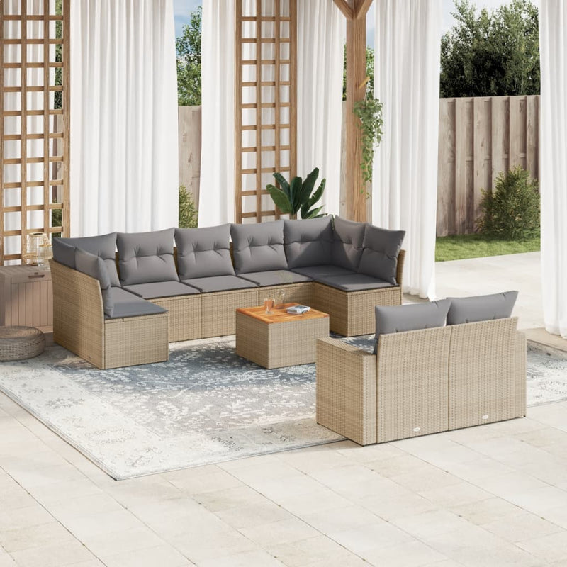 10 Piece Garden Sofa Set with Cushions Beige Poly Rattan Payday Deals