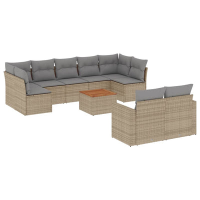 10 Piece Garden Sofa Set with Cushions Beige Poly Rattan Payday Deals