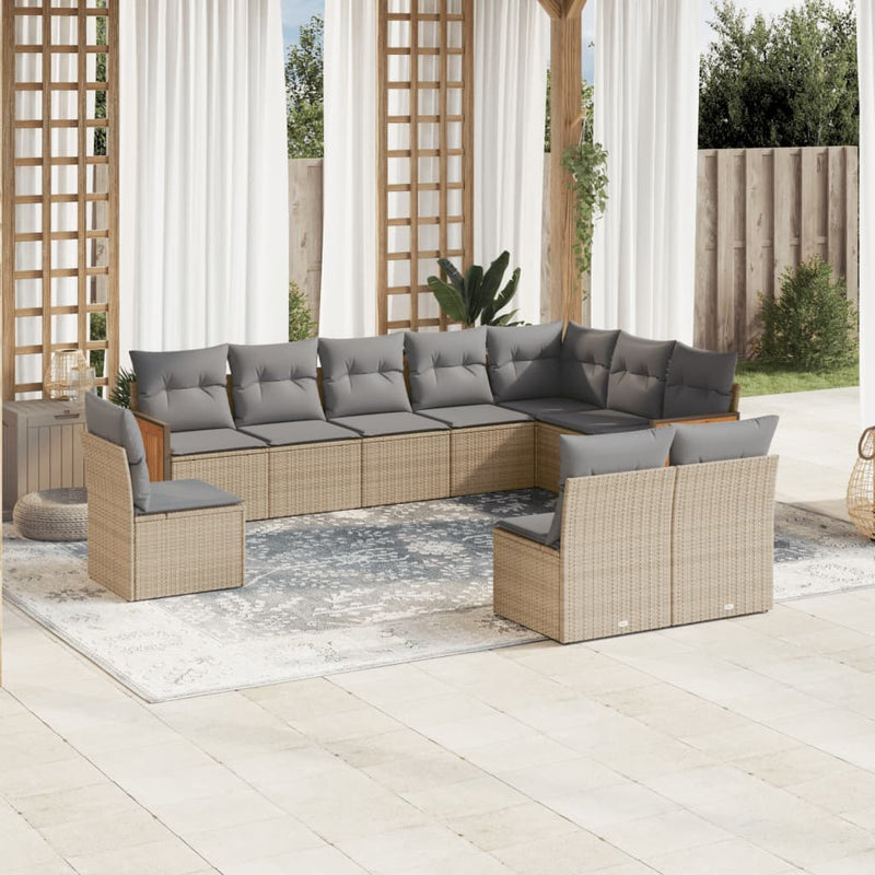 10 Piece Garden Sofa Set with Cushions Beige Poly Rattan Payday Deals