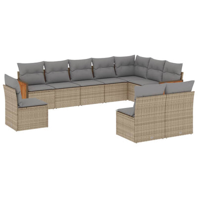 10 Piece Garden Sofa Set with Cushions Beige Poly Rattan Payday Deals