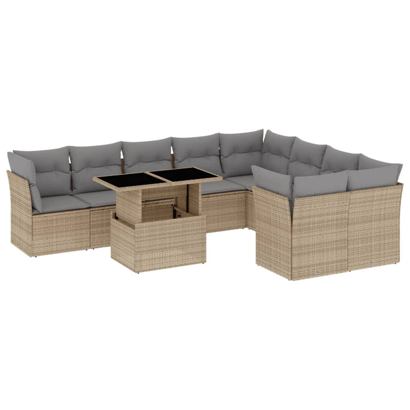 10 Piece Garden Sofa Set with Cushions Beige Poly Rattan Payday Deals