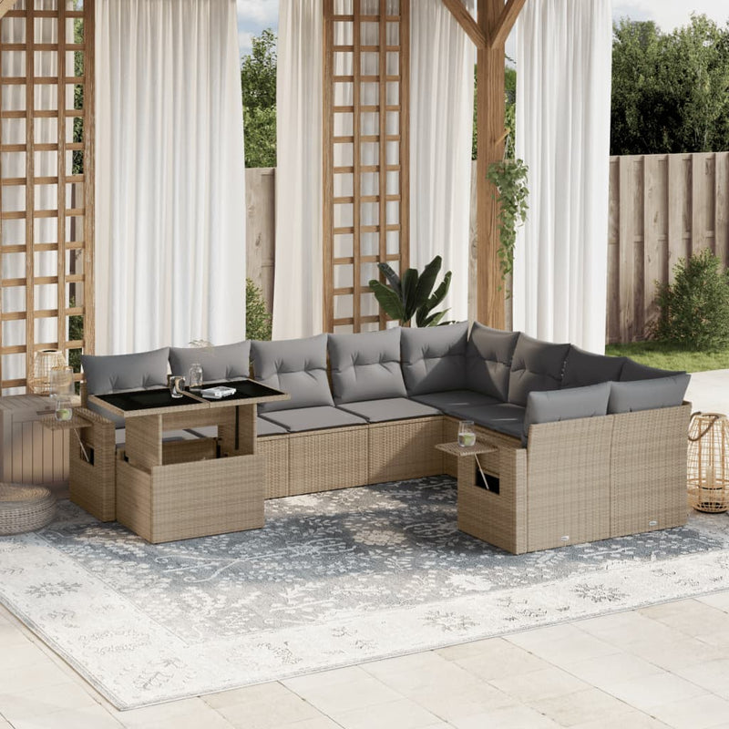 10 Piece Garden Sofa Set with Cushions Beige Poly Rattan Payday Deals