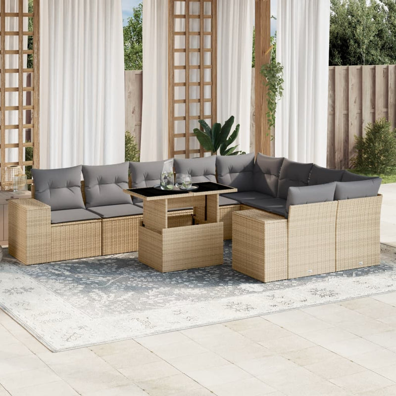 10 Piece Garden Sofa Set with Cushions Beige Poly Rattan Payday Deals