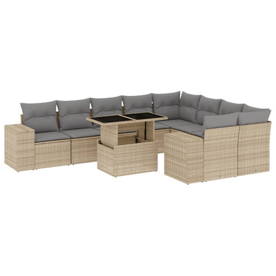 10 Piece Garden Sofa Set with Cushions Beige Poly Rattan Payday Deals