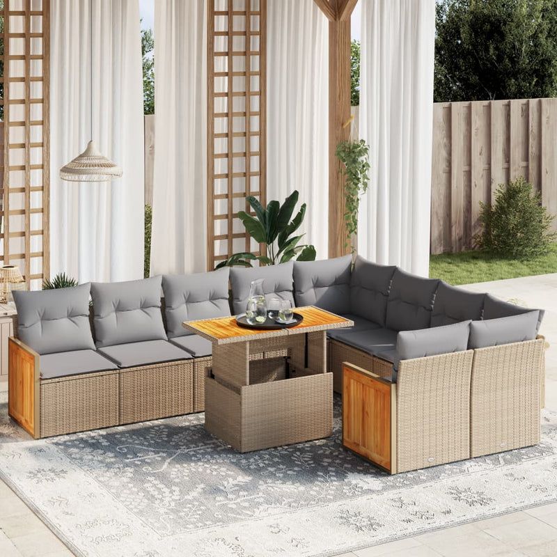 10 Piece Garden Sofa Set with Cushions Beige Poly Rattan Payday Deals