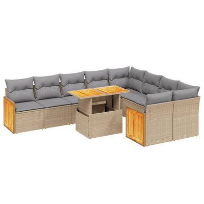 10 Piece Garden Sofa Set with Cushions Beige Poly Rattan Payday Deals