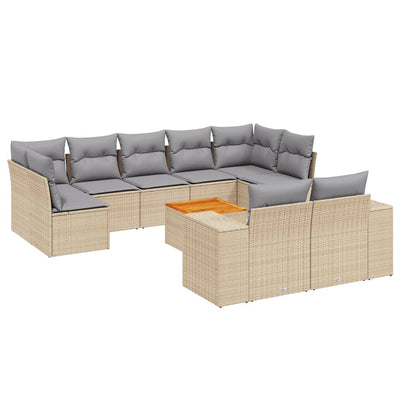 10 Piece Garden Sofa Set with Cushions Beige Poly Rattan Payday Deals