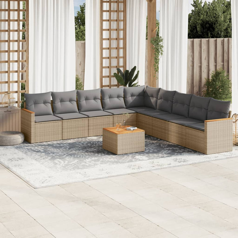 10 Piece Garden Sofa Set with Cushions Beige Poly Rattan Payday Deals