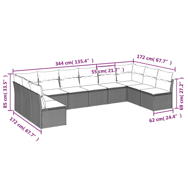 10 Piece Garden Sofa Set with Cushions Beige Poly Rattan Payday Deals