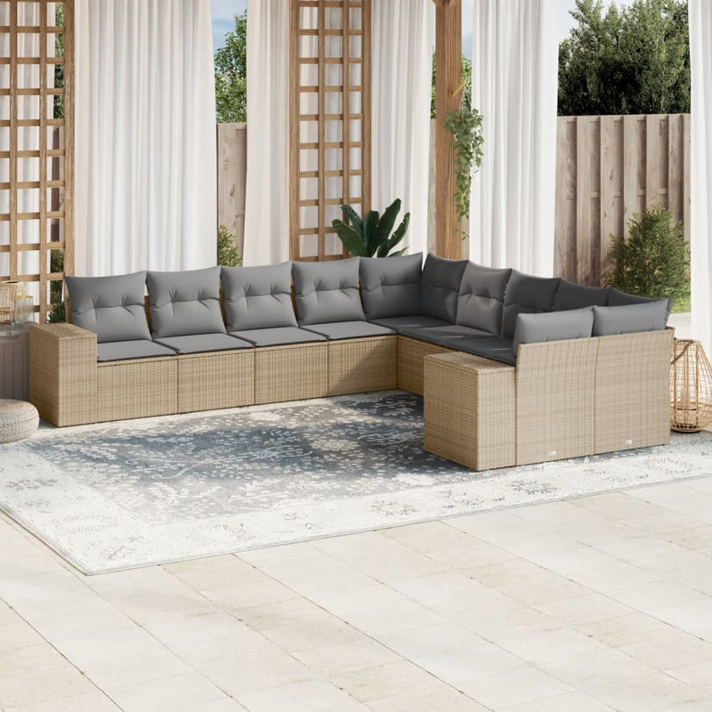 10 Piece Garden Sofa Set with Cushions Beige Poly Rattan Payday Deals