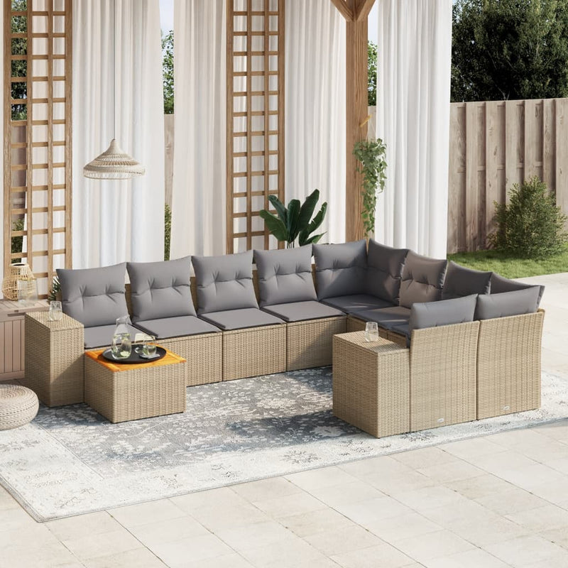 10 Piece Garden Sofa Set with Cushions Beige Poly Rattan Payday Deals