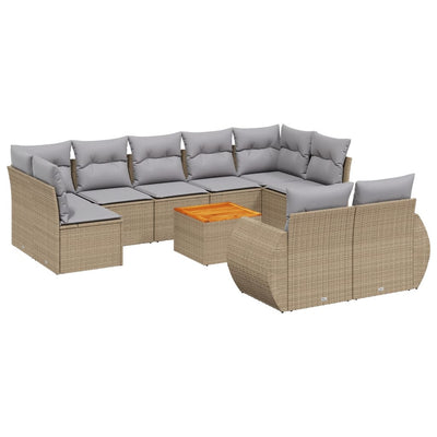 10 Piece Garden Sofa Set with Cushions Beige Poly Rattan Payday Deals