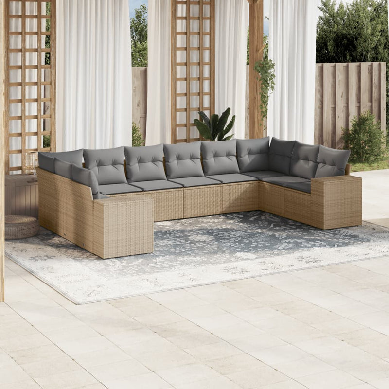 10 Piece Garden Sofa Set with Cushions Beige Poly Rattan Payday Deals