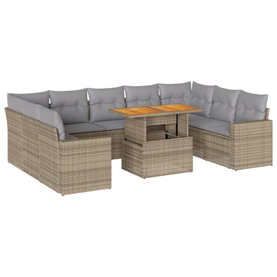 10 Piece Garden Sofa Set with Cushions Beige Poly Rattan Payday Deals