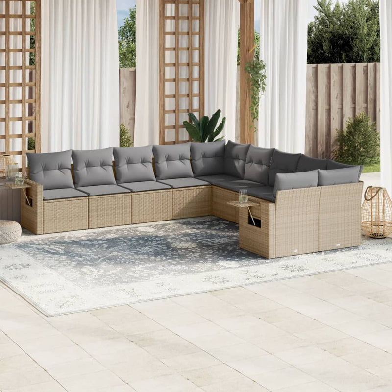 10 Piece Garden Sofa Set with Cushions Beige Poly Rattan Payday Deals